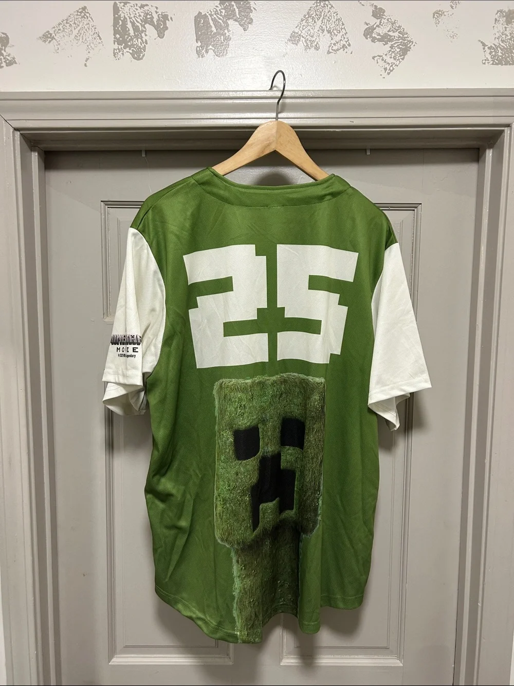 Green and White Baseball-Style Button-Up Shirt with 'A' Logo